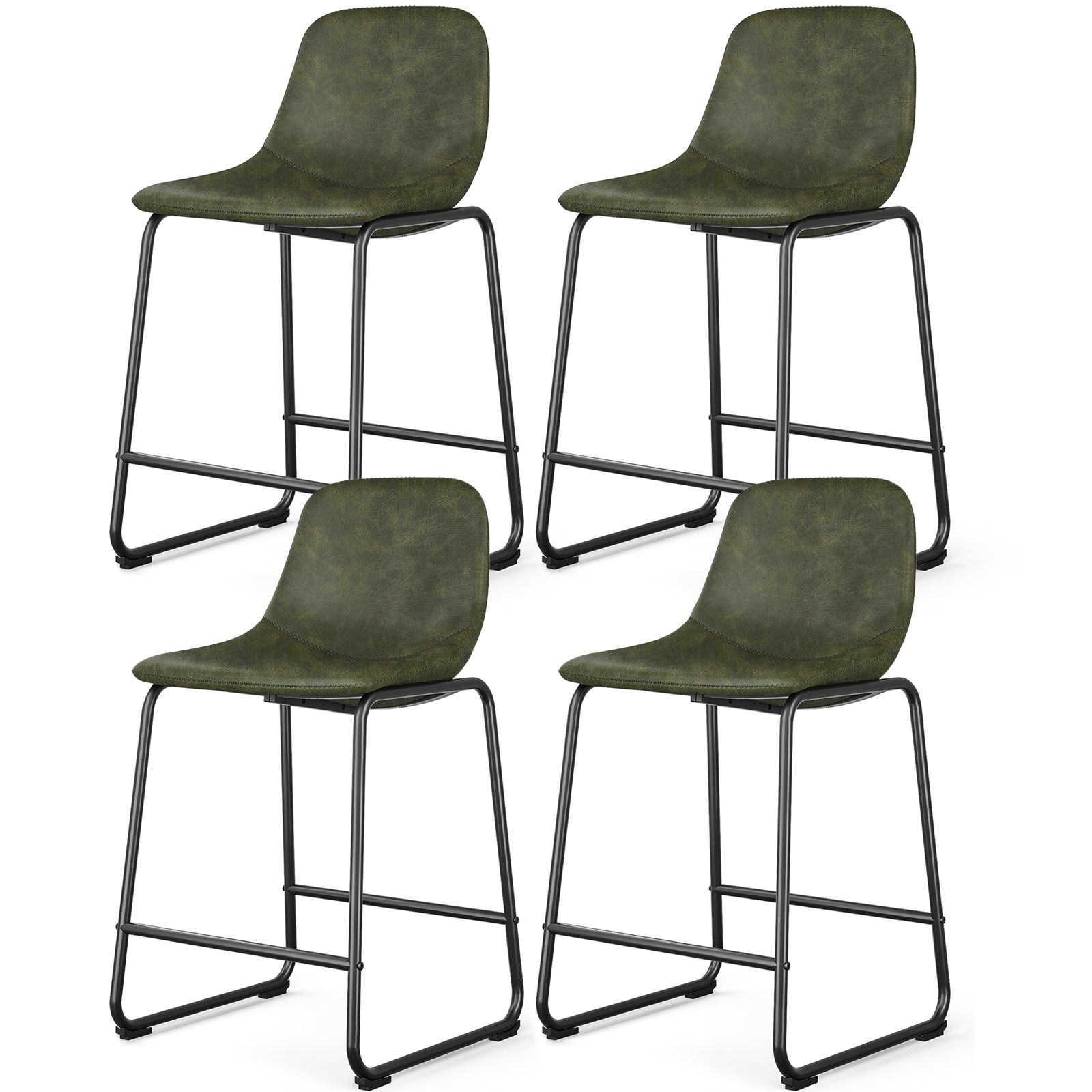 Rfiver Pu Faux Leather Bar Stools, Industrial Pub Barstools with Back and Footrest, Modern Armless Bar Height Stool Chairs